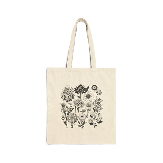 ViralDestinations Floral Print Cotton Canvas Tote Bag - Eco-Friendly Shopping & Everyday Use - Botanical Aesthetics