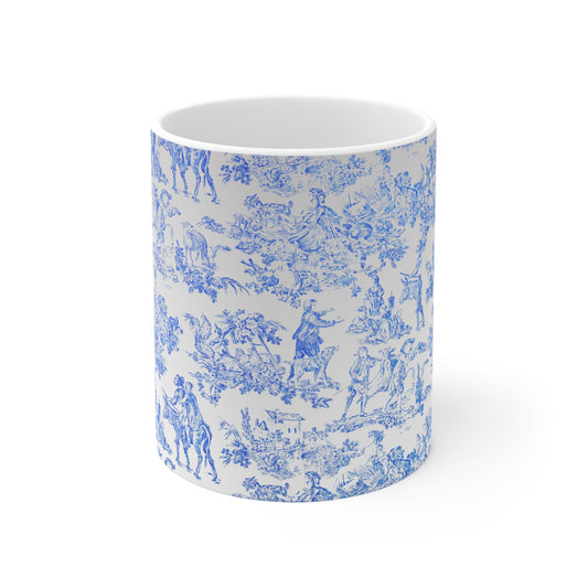 Toile de Jouy French Country Scene Ceramic Mug by ViralDestinations™ - light blue