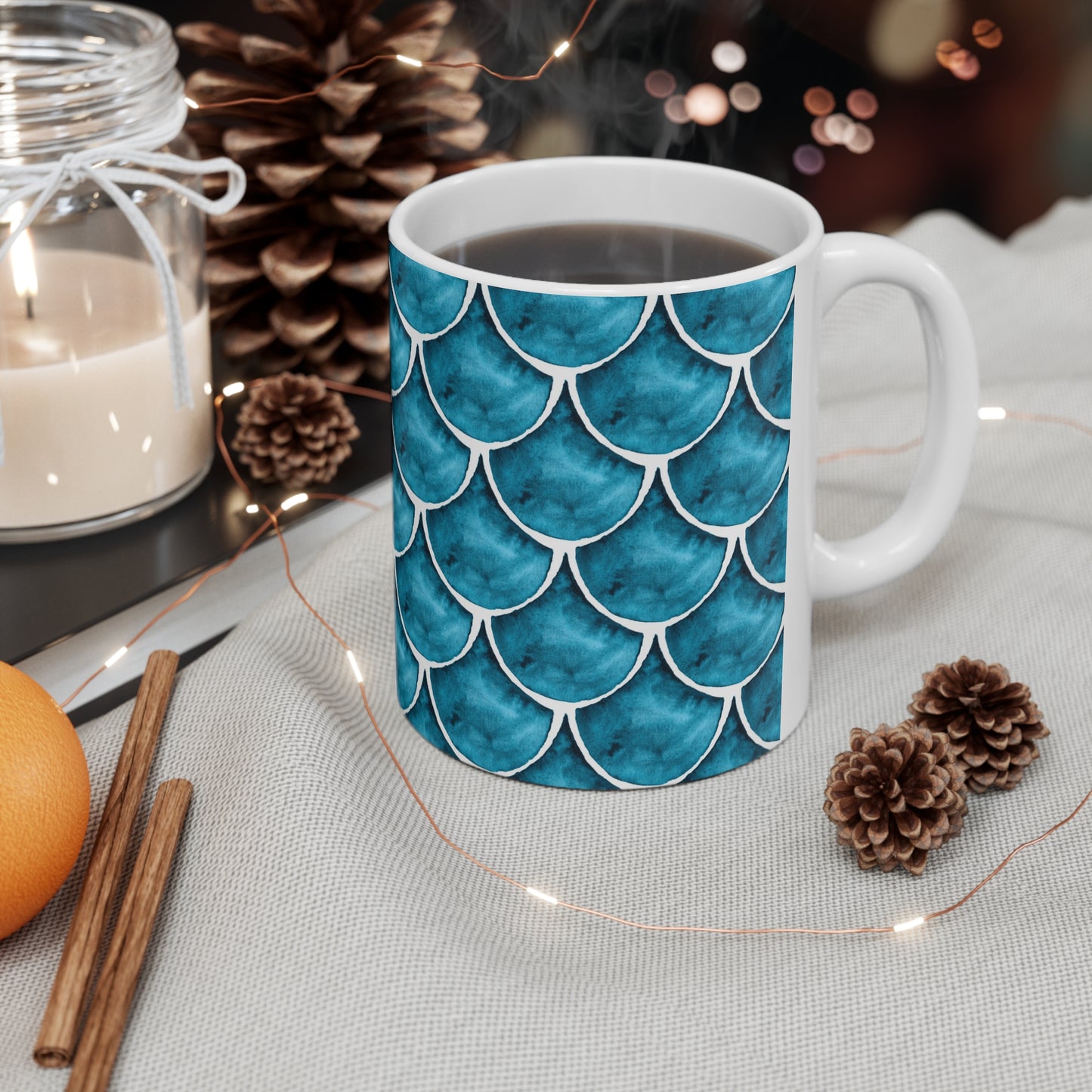 Fan shaped pattern Watercolor Ceramic Mug by ViralDestinations™ - Turquoise
