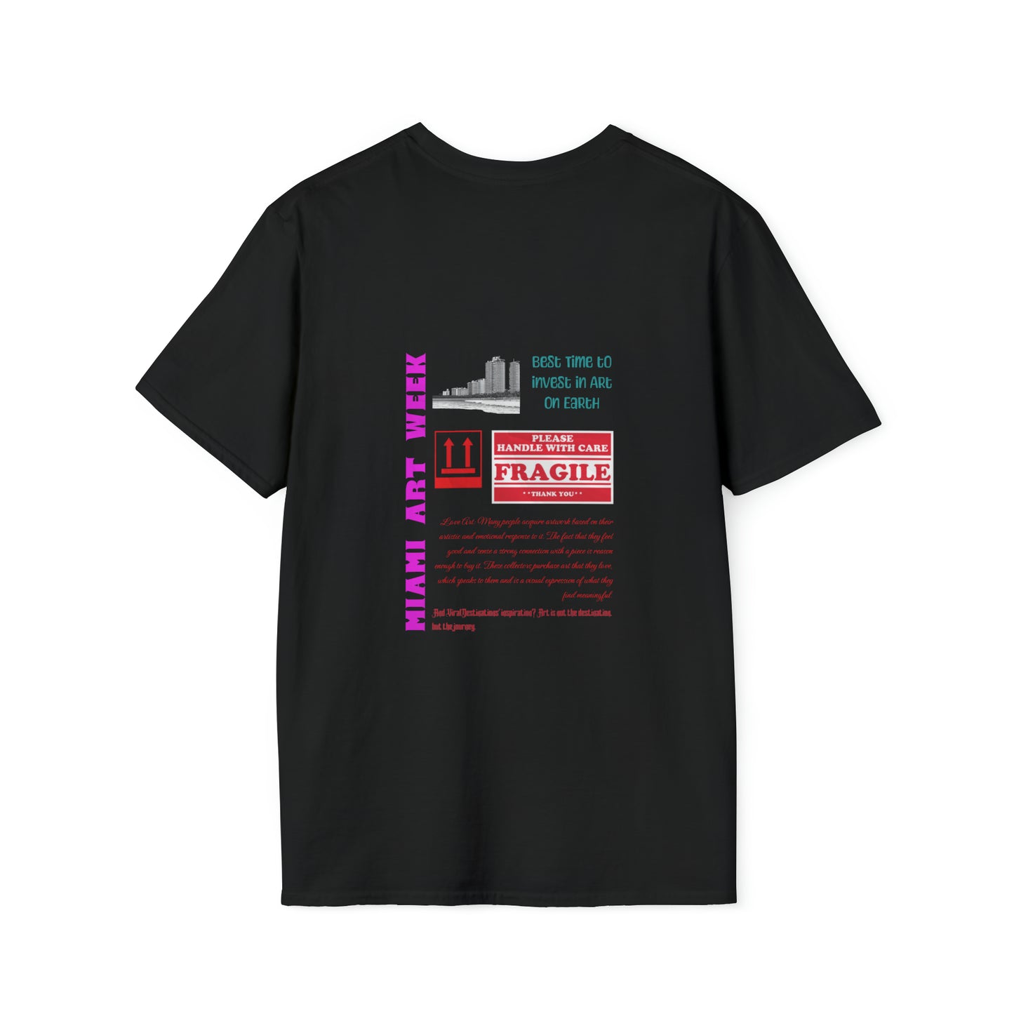 Miami Art Week Streetwear Style logo back print Unisex Soft T-Shirt by ViralDestinations