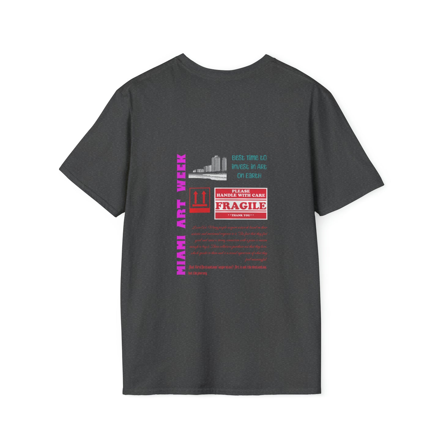 Miami Art Week Streetwear Style logo back print Unisex Soft T-Shirt by ViralDestinations