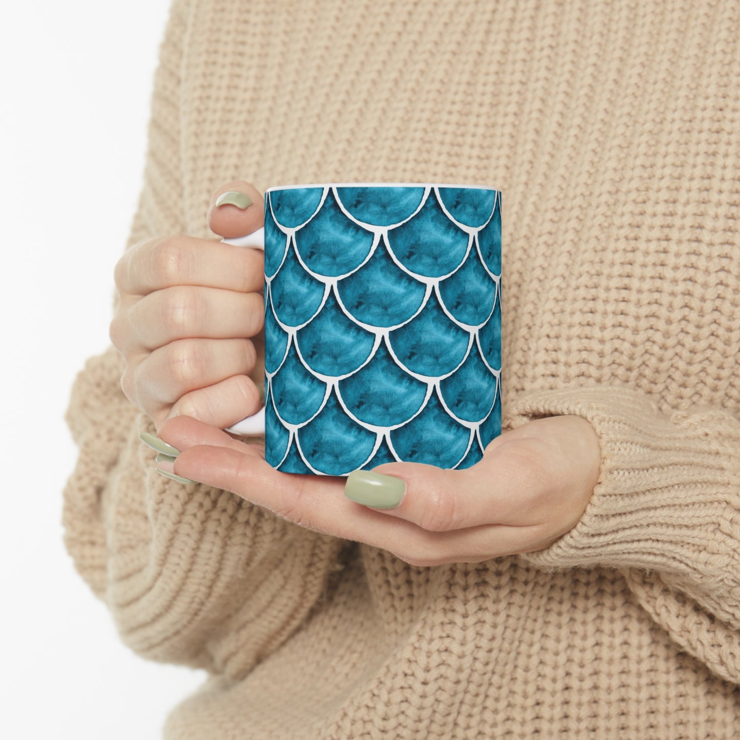 Fan shaped pattern Watercolor Ceramic Mug by ViralDestinations™ - Turquoise