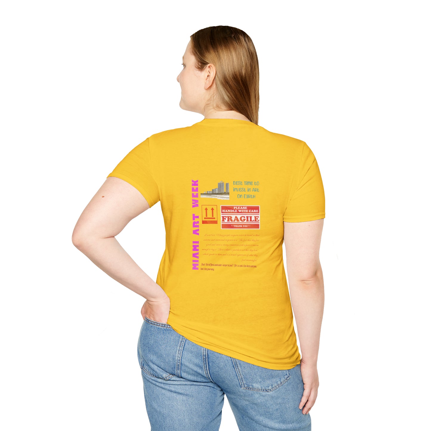 Miami Art Week Streetwear Style logo back print Unisex Soft T-Shirt by ViralDestinations