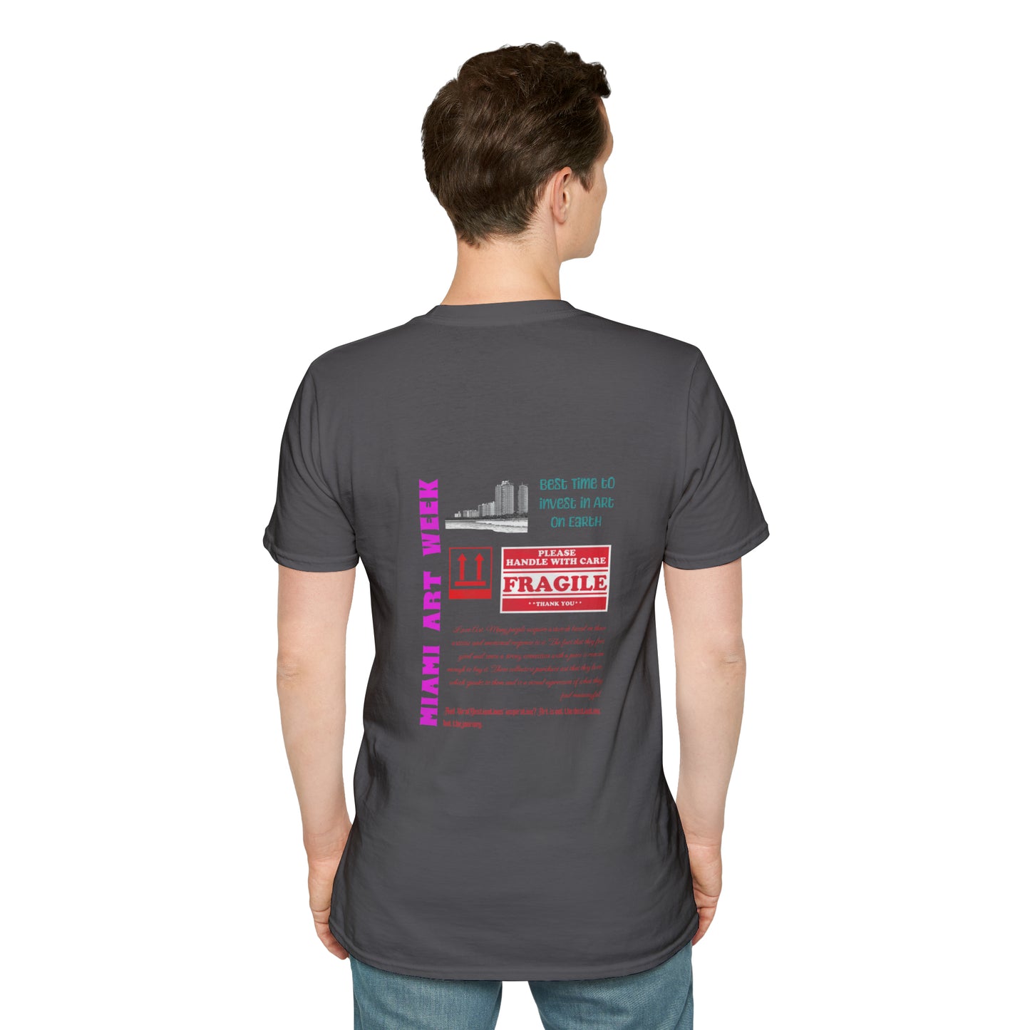 Miami Art Week Streetwear Style logo back print Unisex Soft T-Shirt by ViralDestinations