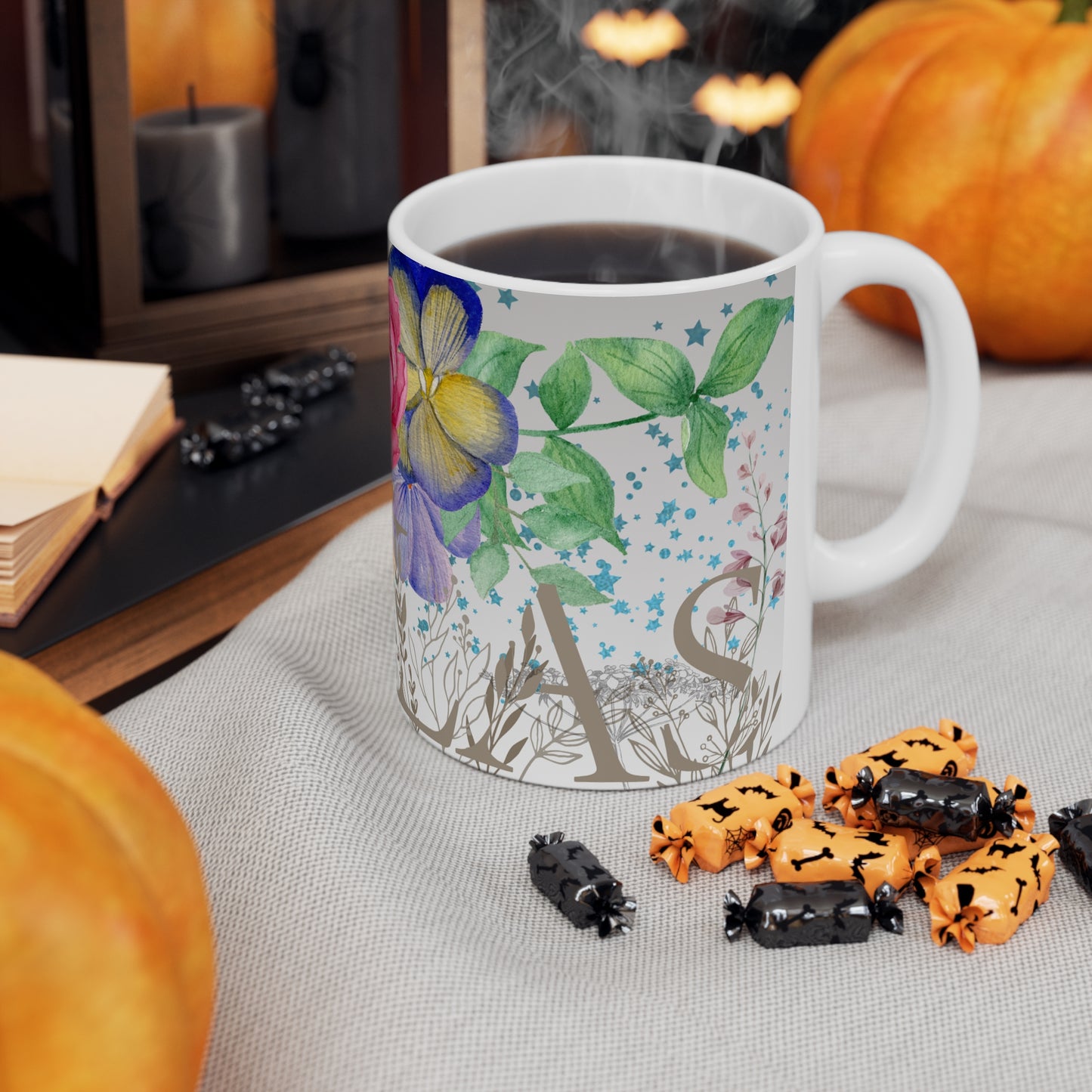 "DALLAS" Botanical Calligraphy Floral Ceramic Mug by ViralDestinations™