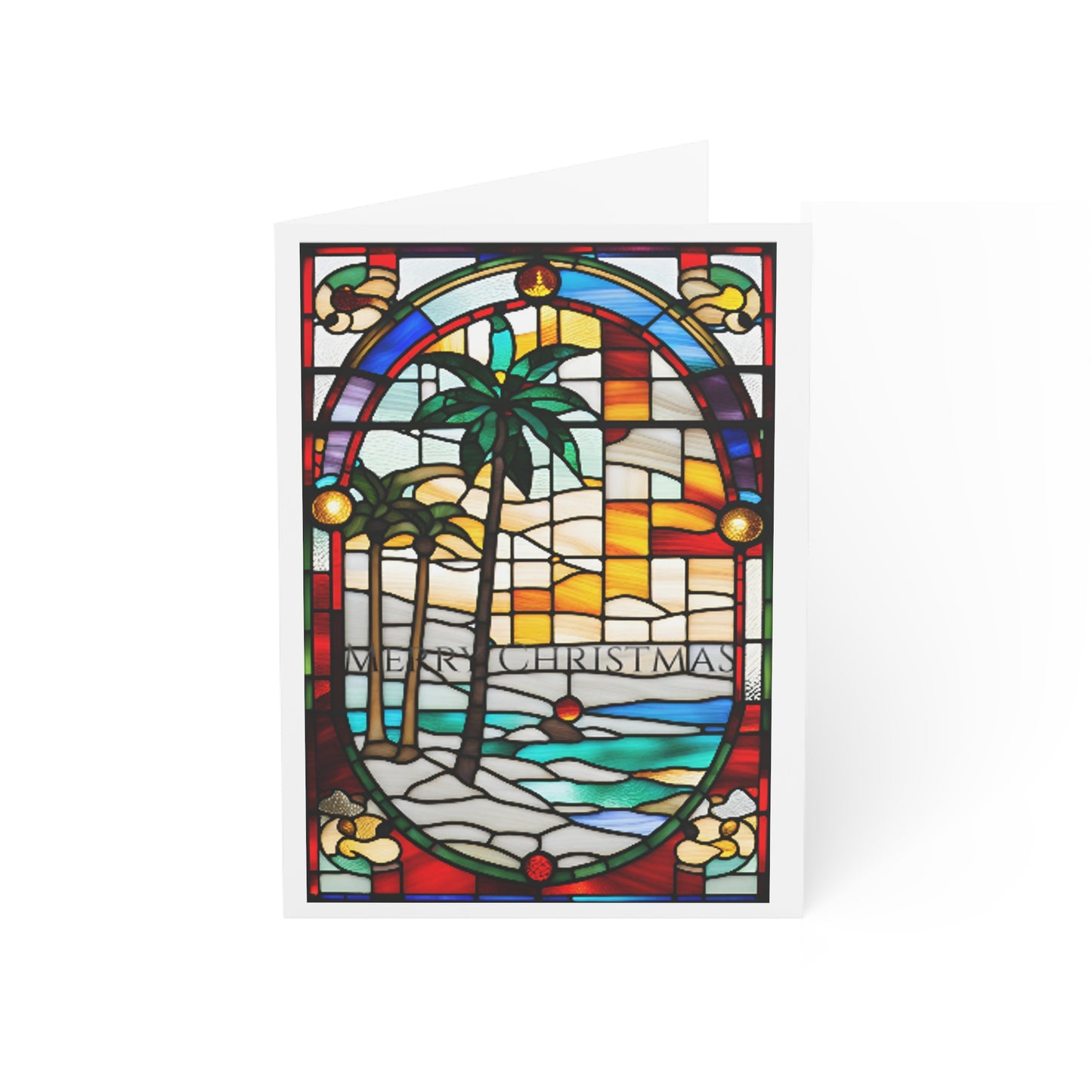 Merry Christmas Florida Holiday Greeting Cards Tiffany Studio Style 10pcs w/ envelopes by ViralDestinations - coated w/ borders