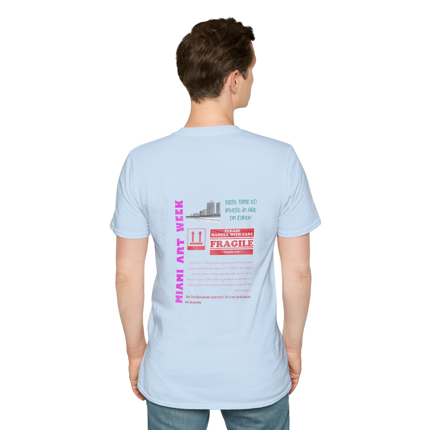 Miami Art Week Streetwear Style logo back print Unisex Soft T-Shirt by ViralDestinations