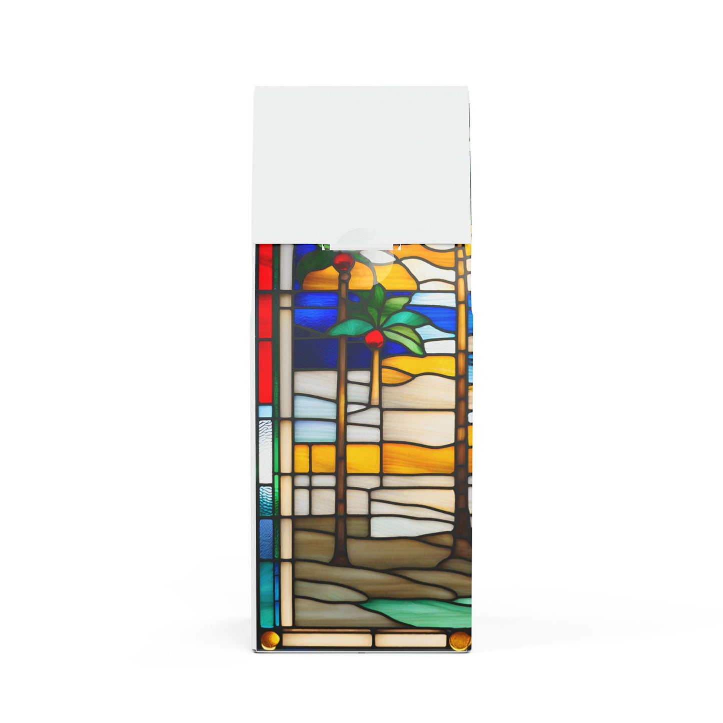 ArtEXB Decaf Coffee Blend Tiffany Glass Studio Design Palm Tree Lake Scene