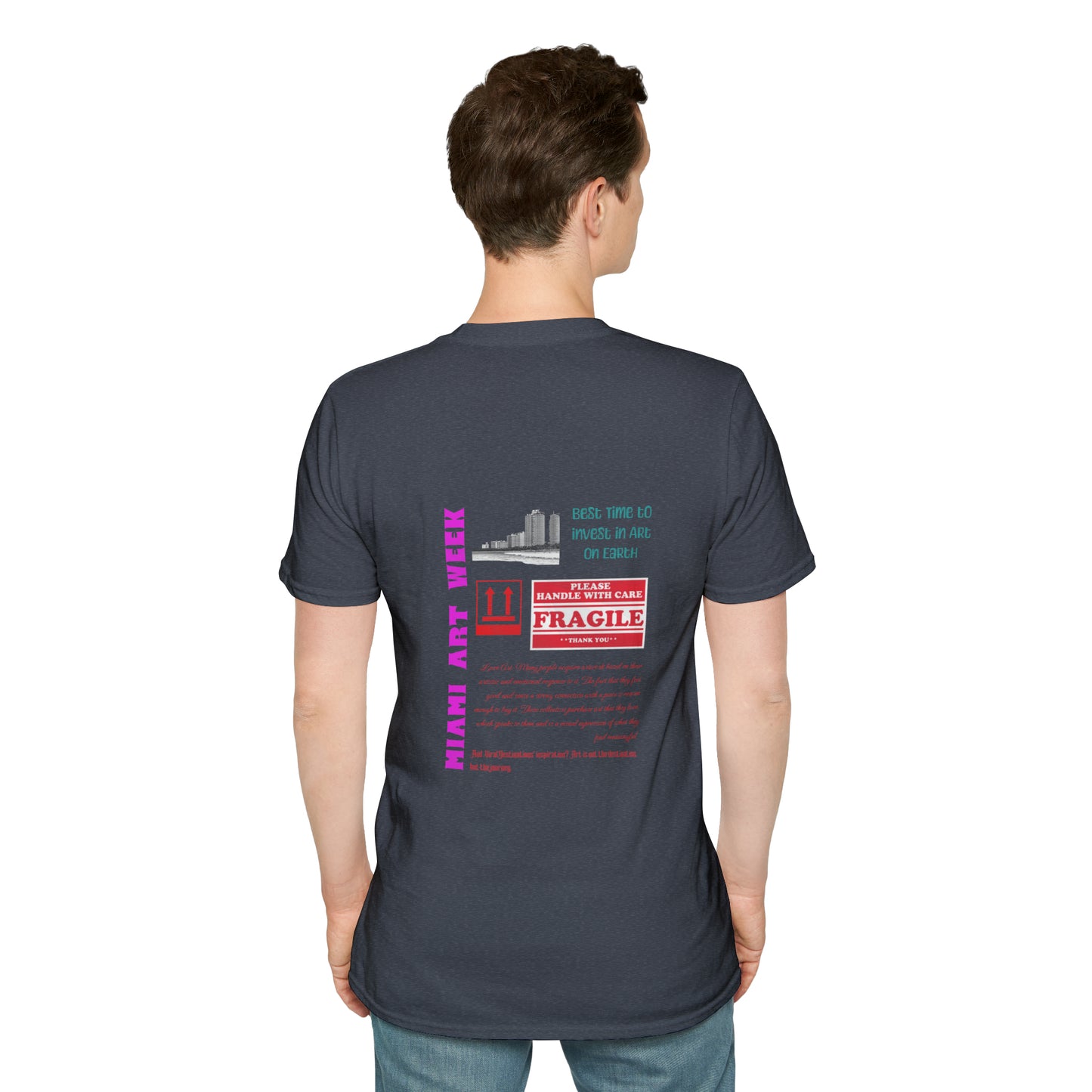 Miami Art Week Streetwear Style logo back print Unisex Soft T-Shirt by ViralDestinations