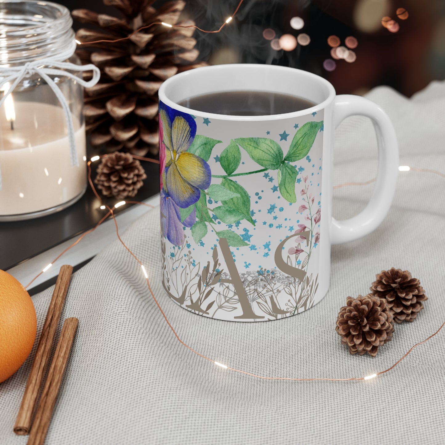 "DALLAS" Botanical Calligraphy Floral Ceramic Mug by ViralDestinations™