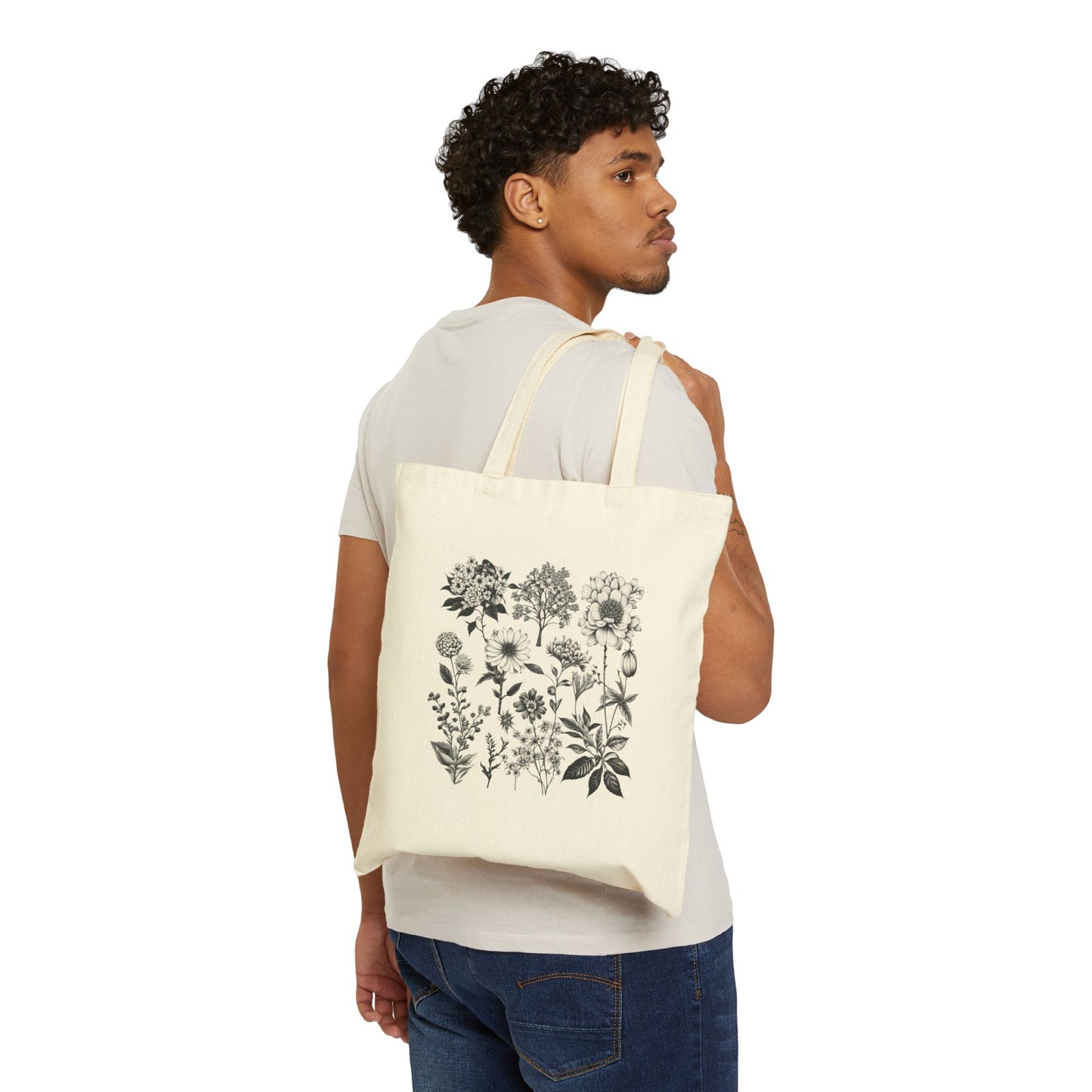 ViralDestinations Floral Print Cotton Canvas Tote Bag - Eco-Friendly Shopping & Everyday Use - Botanical Aesthetics