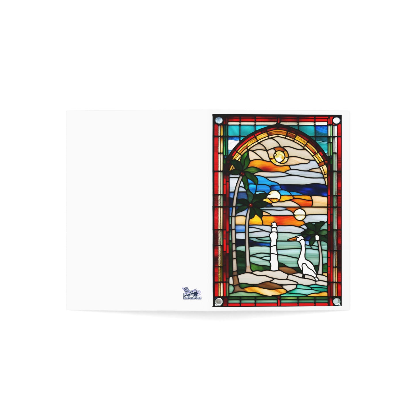 Christmas Thanksgiving Holidays Tranquil Beach Scene with Goose Greeting Cards Tiffany Studio Style w/ envelopes by The Art Shop