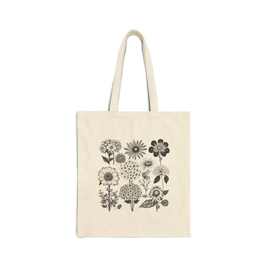ViralDestinations Floral Print Cotton Canvas Tote Bag - Eco-Friendly Shopping & Everyday Use - Botanical Aesthetics