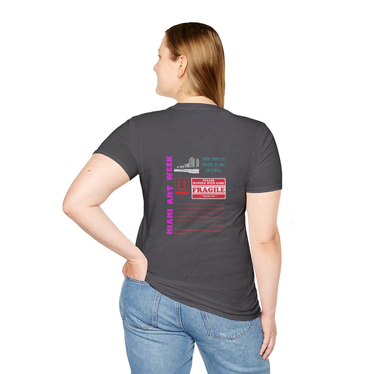 Miami Art Week Streetwear Style logo back print Unisex Soft T-Shirt by ViralDestinations
