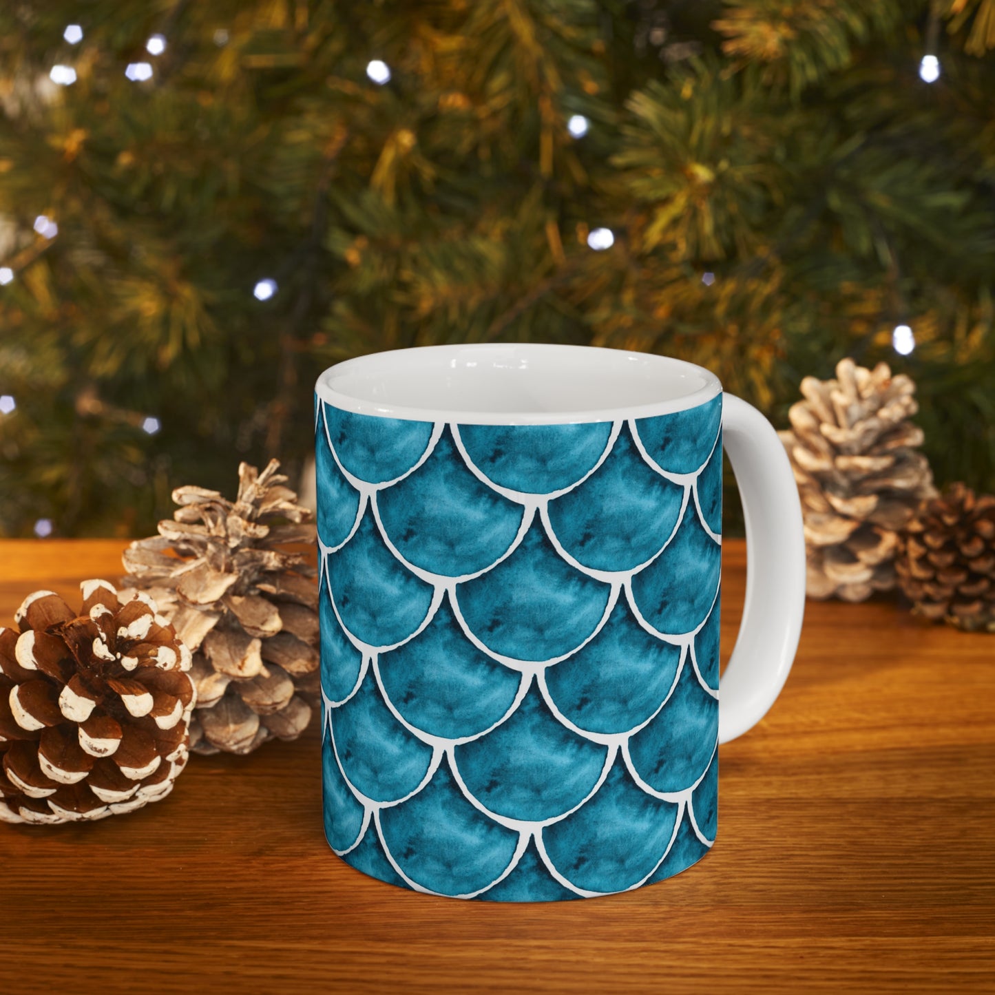 Fan shaped pattern Watercolor Ceramic Mug by ViralDestinations™ - Turquoise