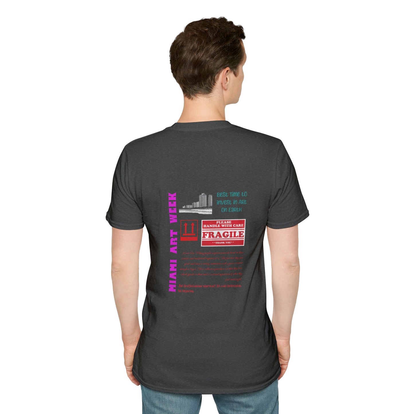 Miami Art Week Streetwear Style logo back print Unisex Soft T-Shirt by ViralDestinations