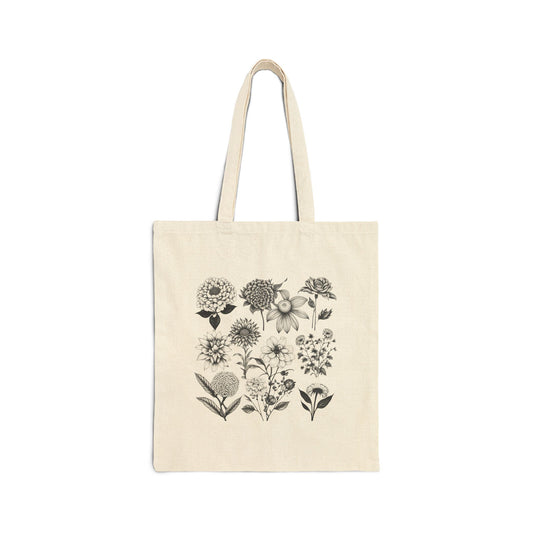ViralDestinations Floral Print Cotton Canvas Tote Bag - Eco-Friendly Shopping & Everyday Use - Botanical Aesthetics