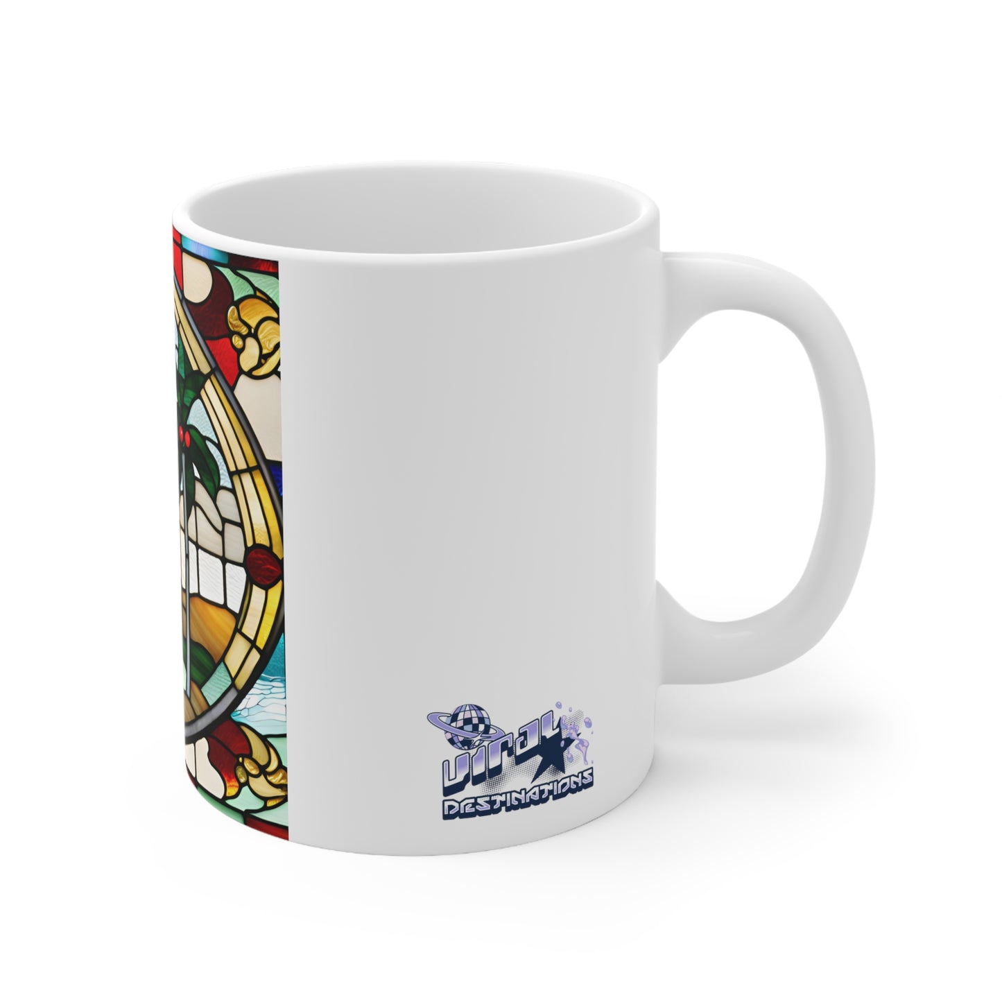 Christmas in Florida Tiffany's Studio Style wide glass print Ceramic Mug by ViralDestinations - Collectible Art at your hands