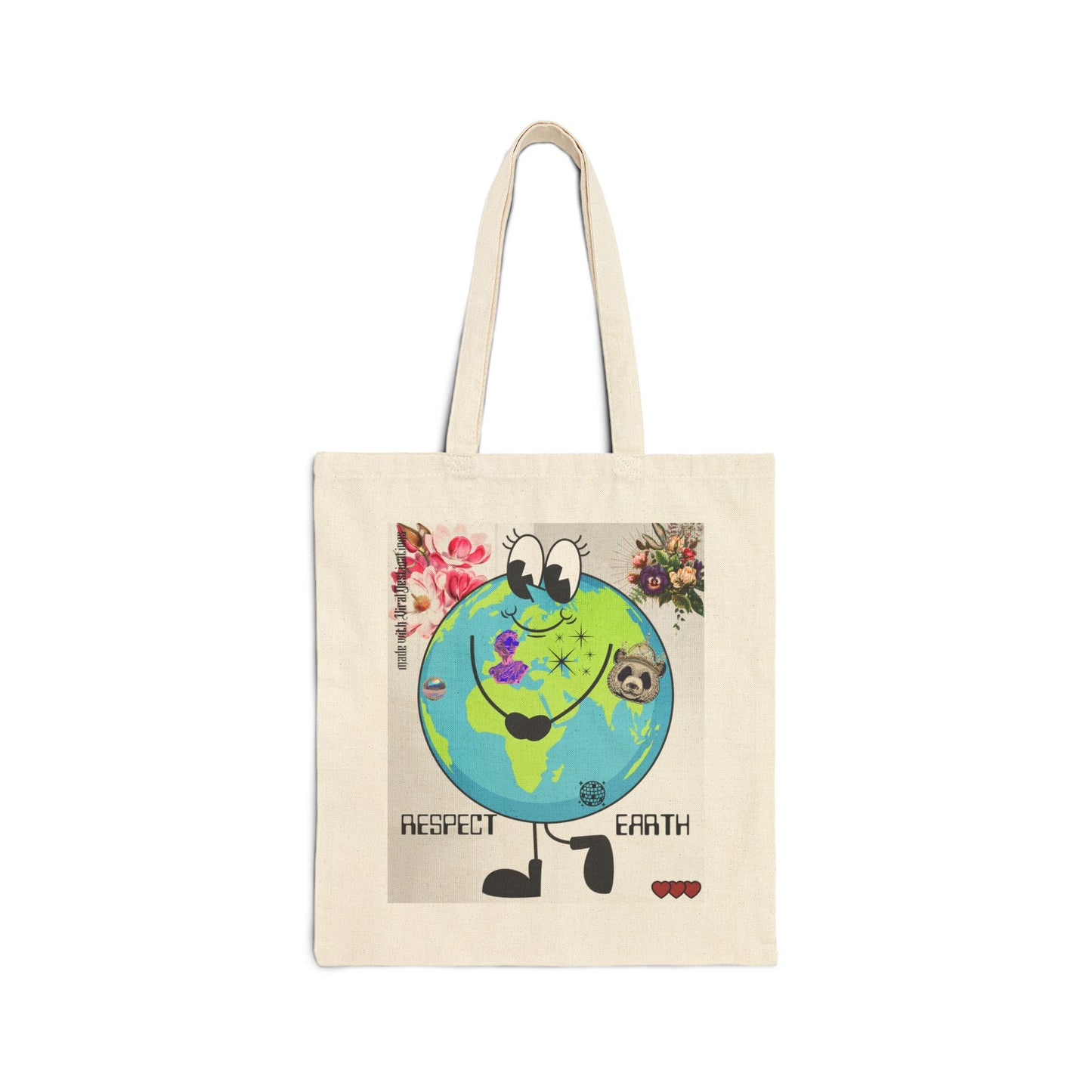 ViralDestination Respect Earth Cotton Canvas Tote Bag - Eco-Friendly Shopping Bag for Nature Lovers (grey)