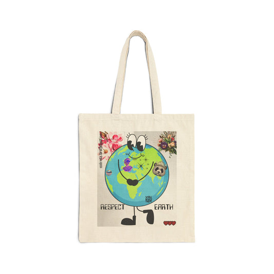 ViralDestination Respect Earth Cotton Canvas Tote Bag - Eco-Friendly Shopping Bag for Nature Lovers (grey)