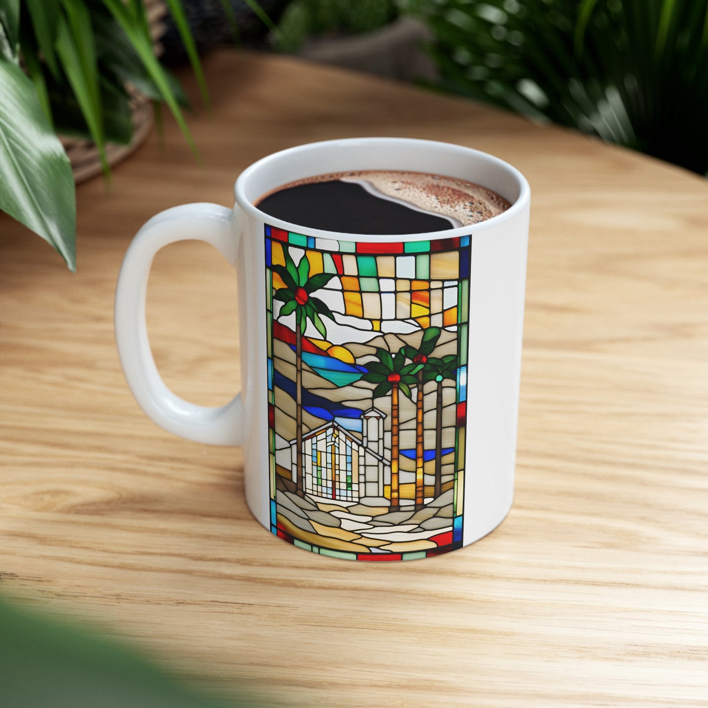 Christmas in Palm Springs Tiffany's Studio Style Modernism Architecture Ceramic Mug by ViralDestinations - Collectible Art at your hands