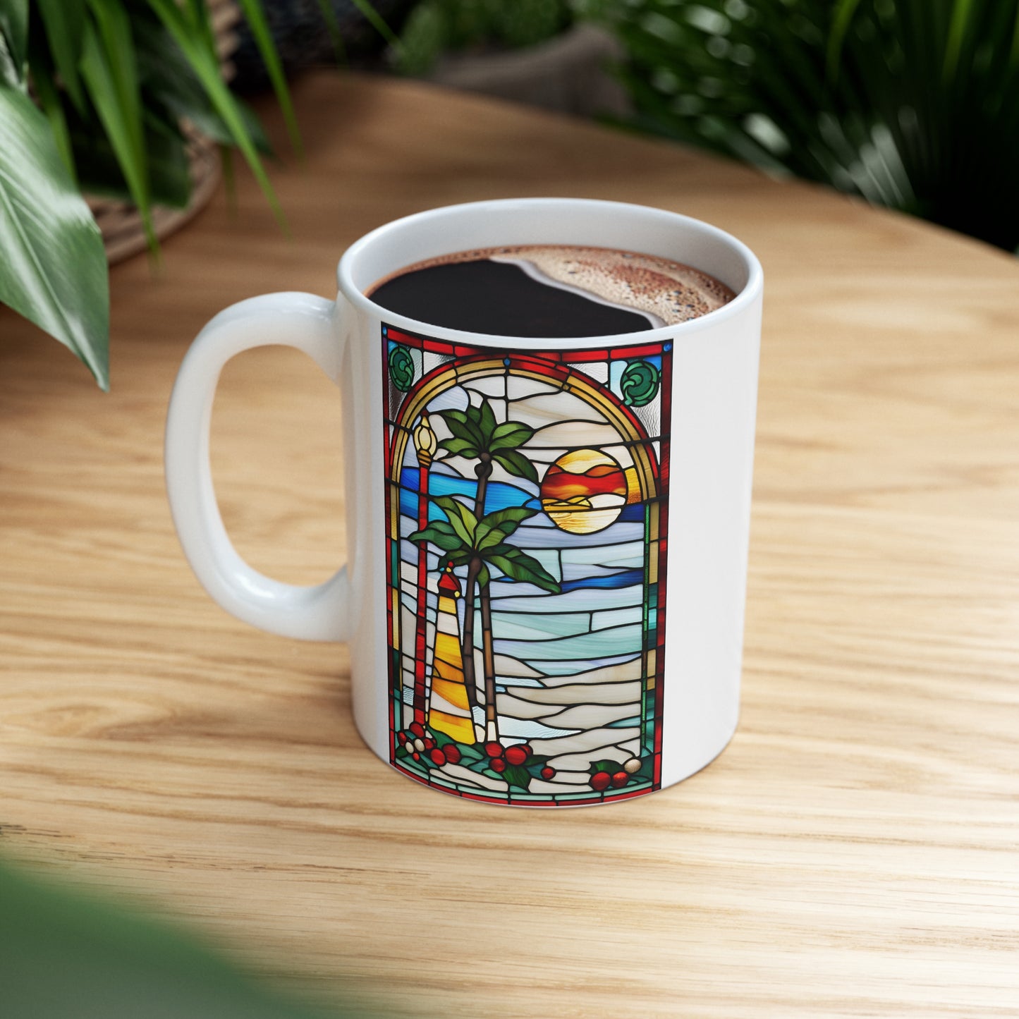 Christmas in Florida Tiffany's Studio Style Ceramic Mug by ViralDestinations - Collectible Art at your hands