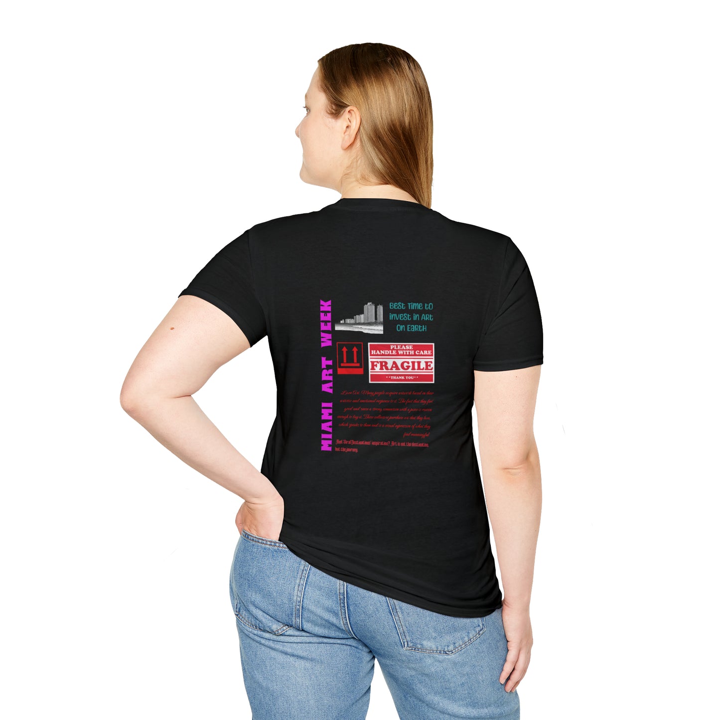 Miami Art Week Streetwear Style logo back print Unisex Soft T-Shirt by ViralDestinations