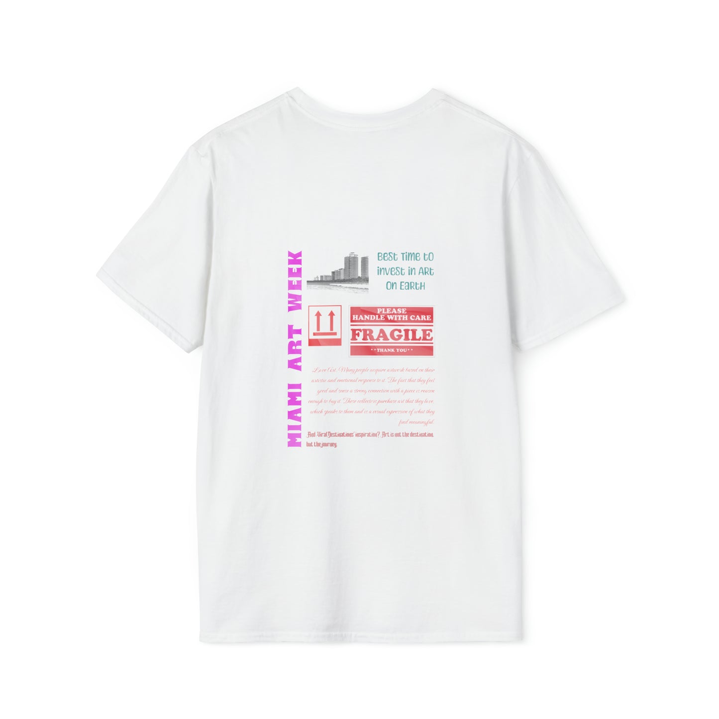 Miami Art Week Streetwear Style logo back print Unisex Soft T-Shirt by ViralDestinations