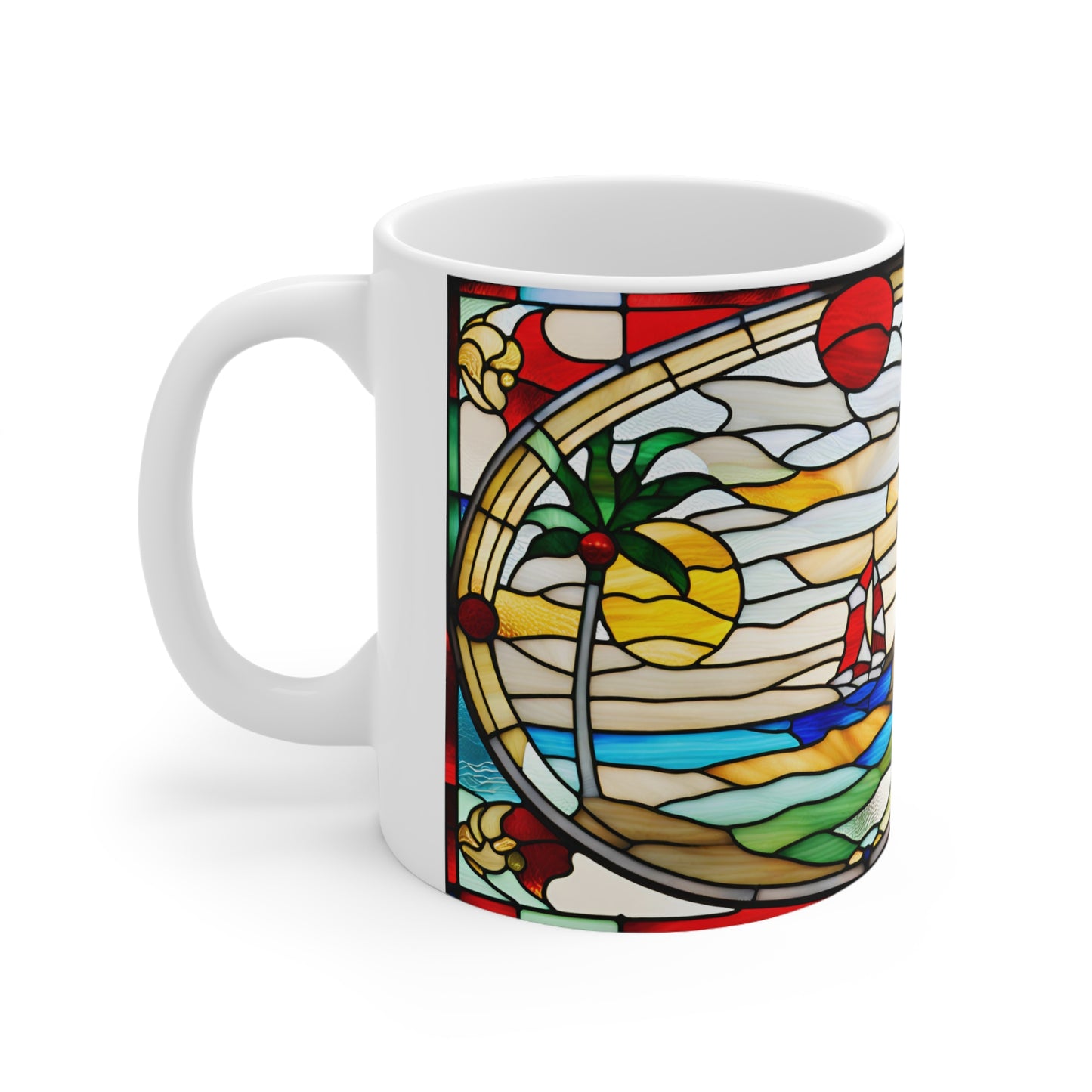 Christmas in Florida Tiffany's Studio Style wide glass print Ceramic Mug by ViralDestinations - Collectible Art at your hands