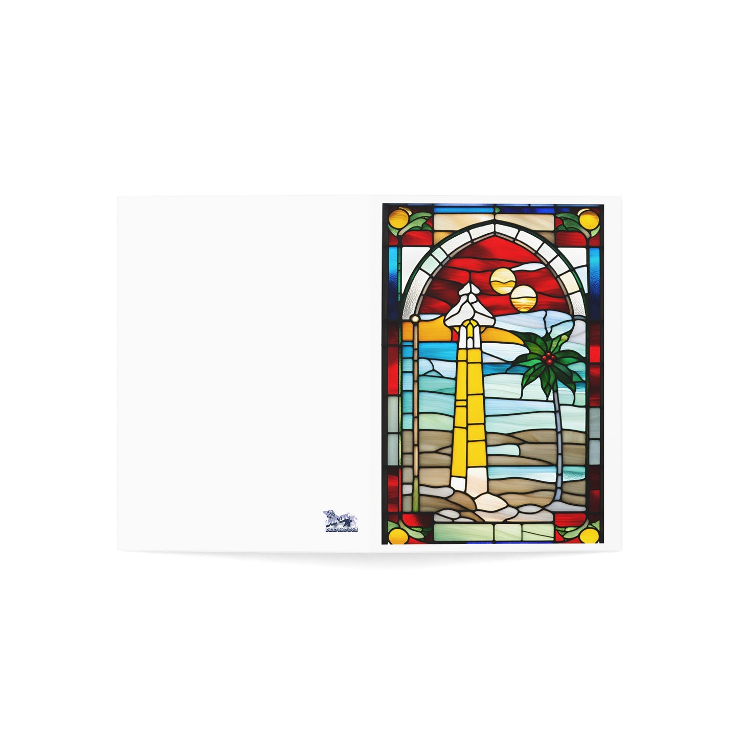 Art Postcard Christmas Thanksgiving Holidays Colorful Oceanside Tiffany Studio Style Greeting Cards w/ envelopes by The Art Shop