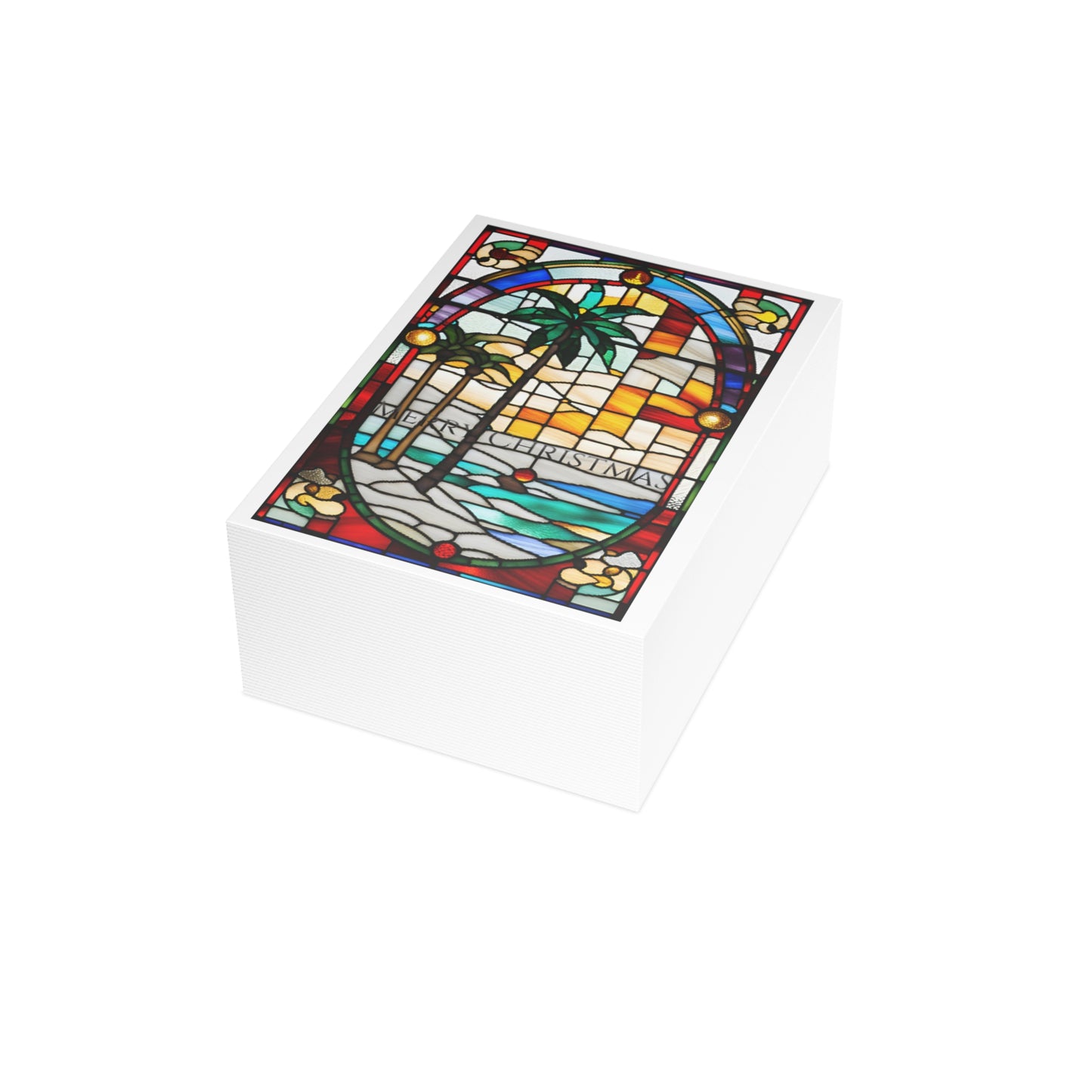Merry Christmas Florida Holiday Greeting Cards Tiffany Studio Style 10pcs w/ envelopes by ViralDestinations - coated w/ borders