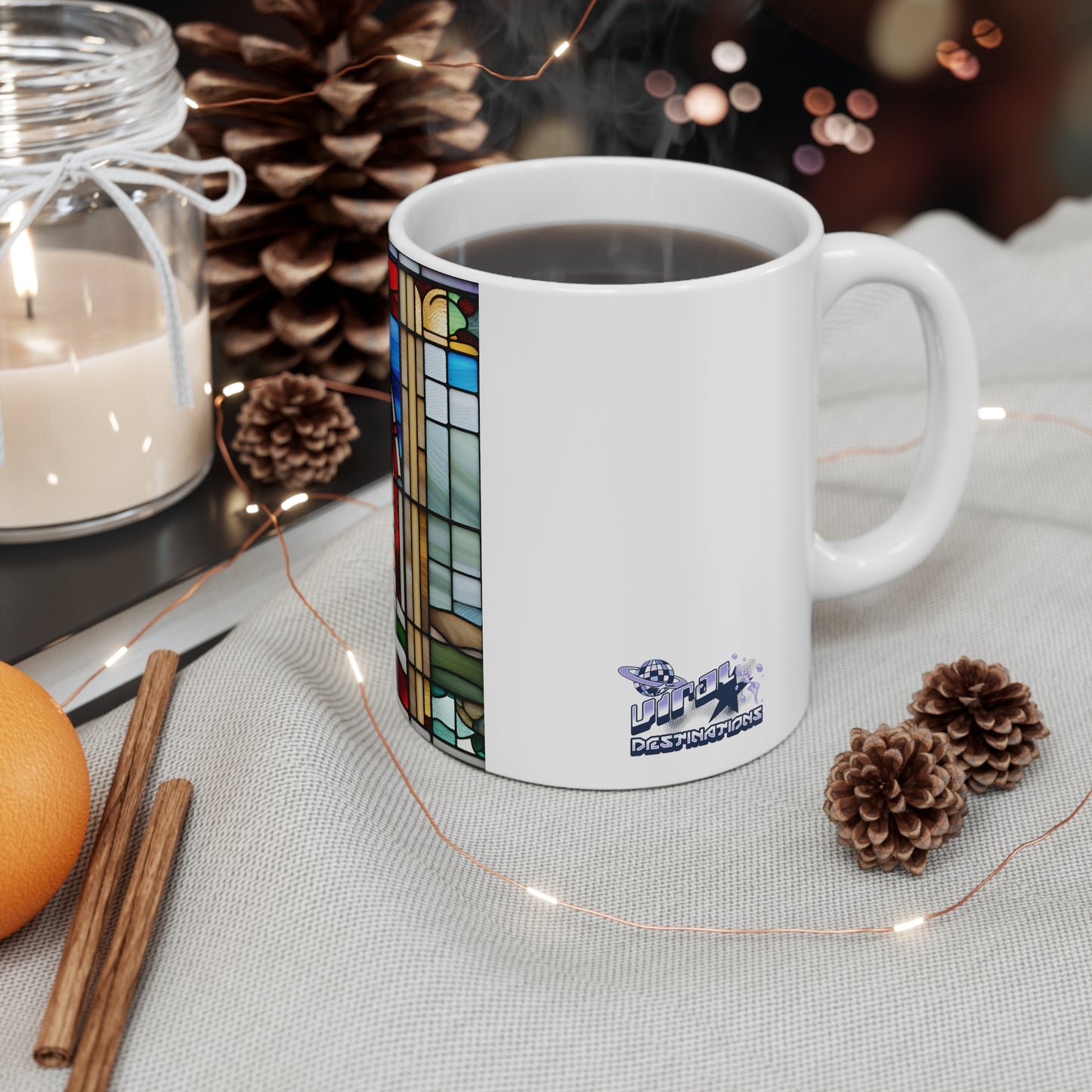 Christmas in Florida Tiffany's Studio Style wide glass print Ceramic Mug by ViralDestinations - Collectible Art at your hands