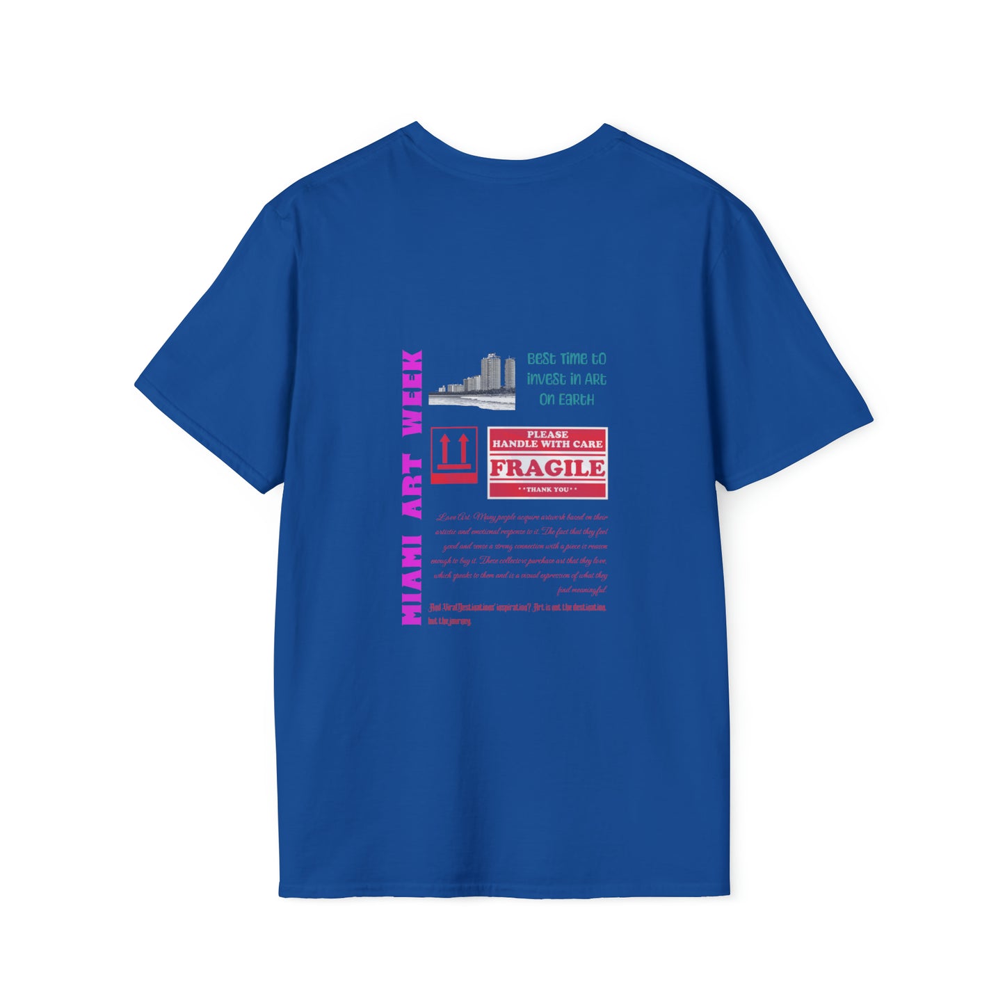 Miami Art Week Streetwear Style logo back print Unisex Soft T-Shirt by ViralDestinations