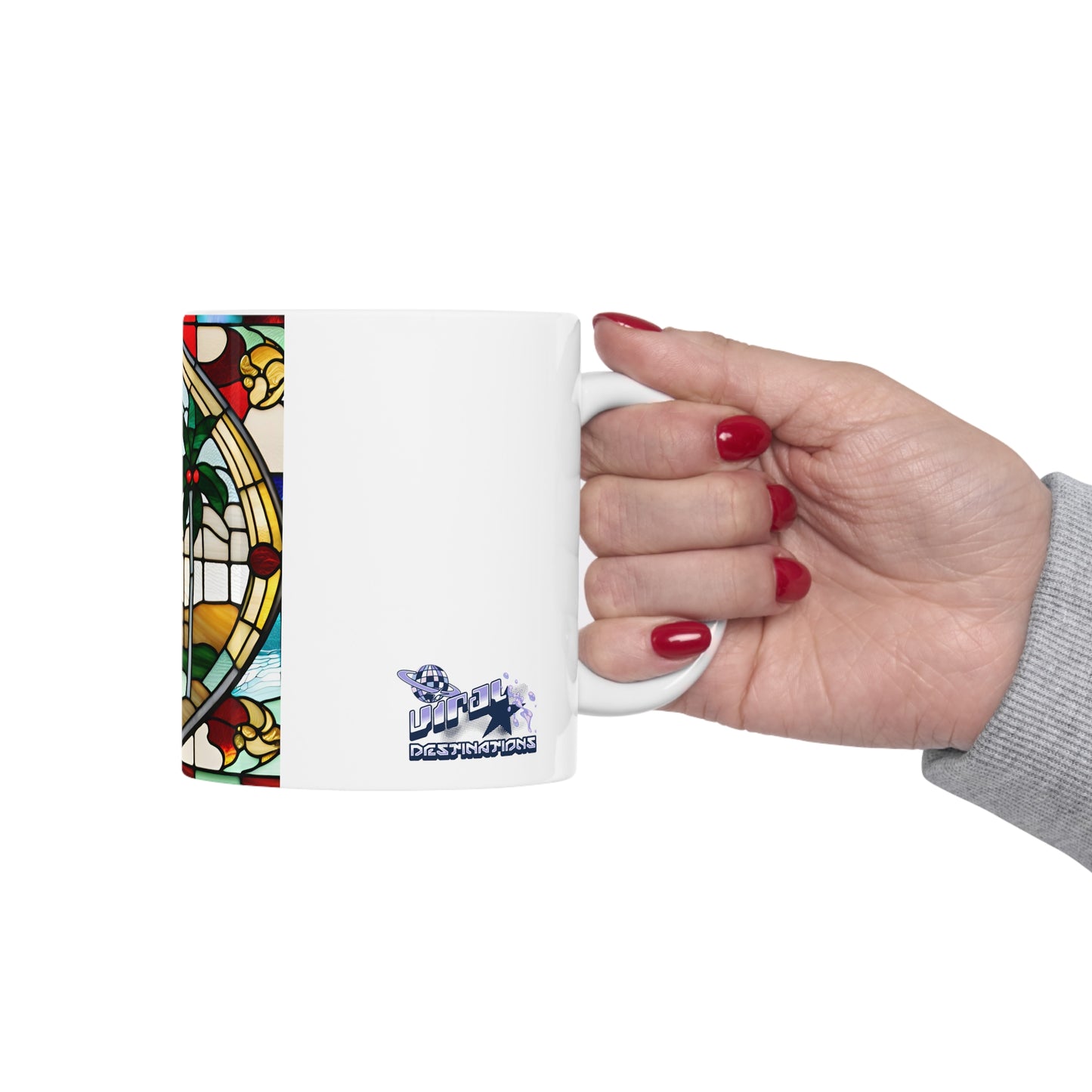 Christmas in Florida Tiffany's Studio Style wide glass print Ceramic Mug by ViralDestinations - Collectible Art at your hands