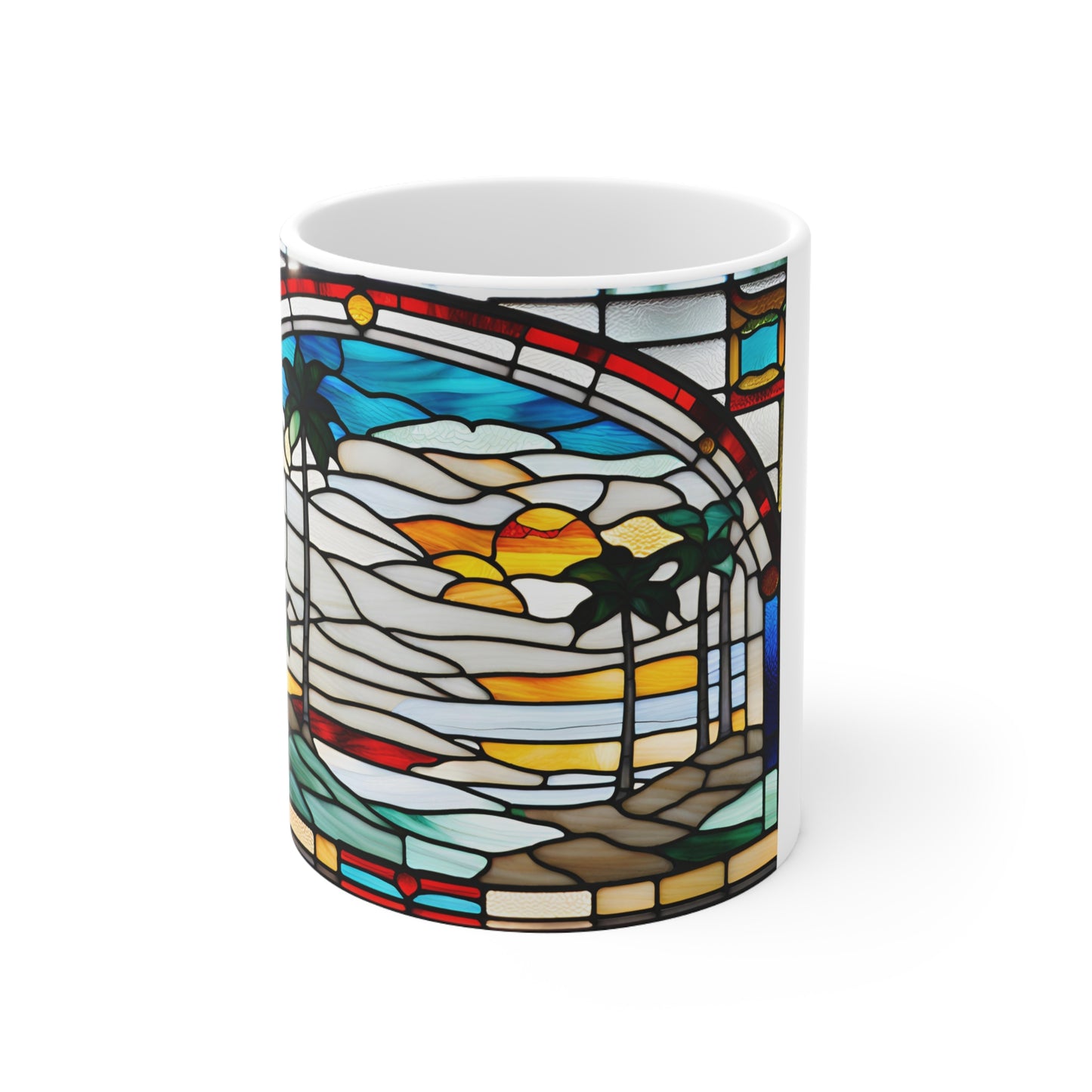 Winter in Florida Tiffany's Studio Style wide glass print Ceramic Mug by ViralDestinations - Collectible Art at your hands