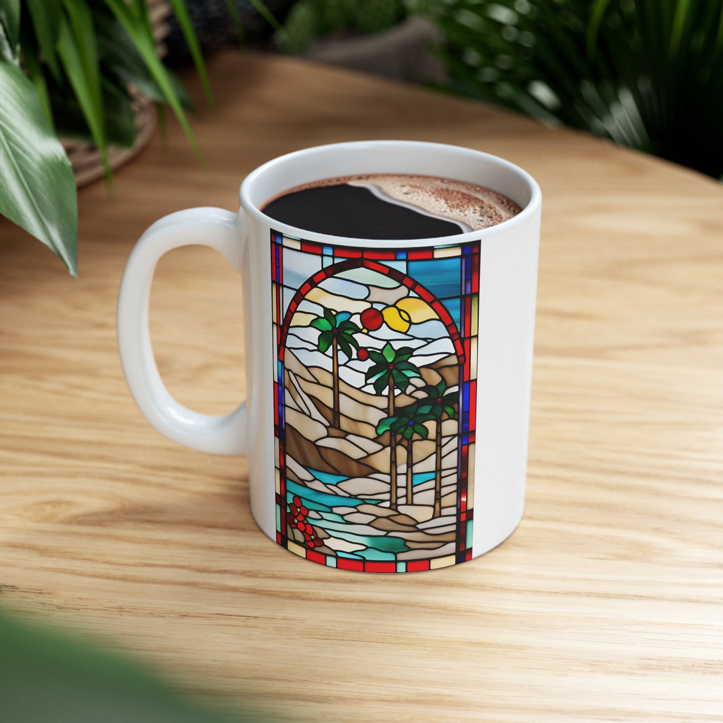 Christmas in Palm Springs Tiffany's Studio Style Desert Hot Springs Ceramic Mug by ViralDestinations - Collectible Art at your hands