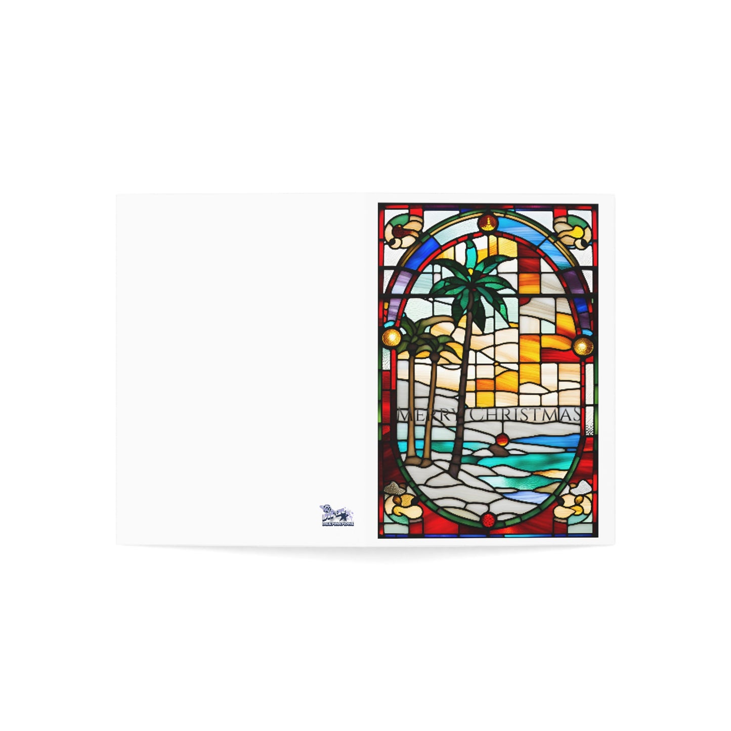 Merry Christmas Florida Holiday Greeting Cards Tiffany Studio Style 10pcs w/ envelopes by ViralDestinations - coated w/ borders