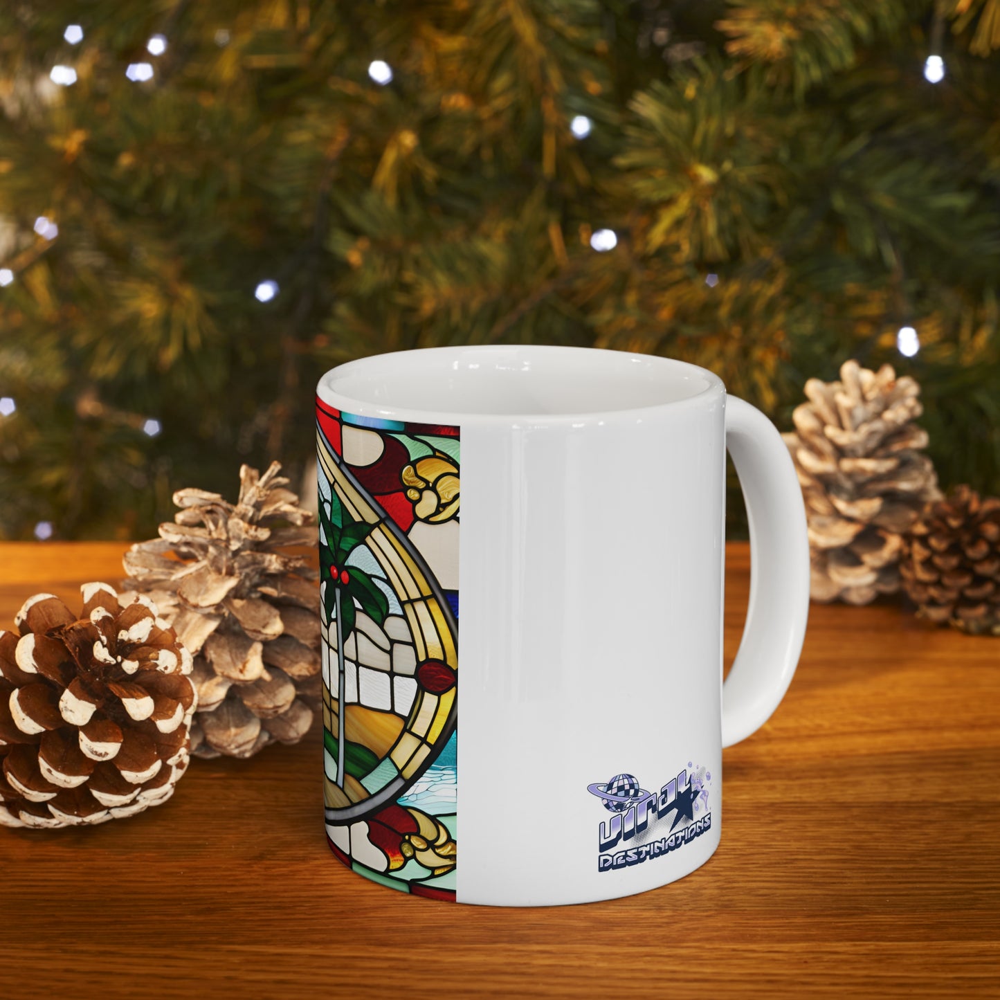 Christmas in Florida Tiffany's Studio Style wide glass print Ceramic Mug by ViralDestinations - Collectible Art at your hands