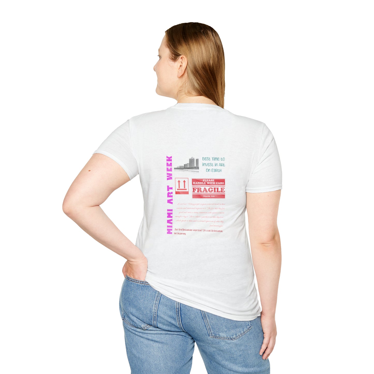 Miami Art Week Streetwear Style logo back print Unisex Soft T-Shirt by ViralDestinations