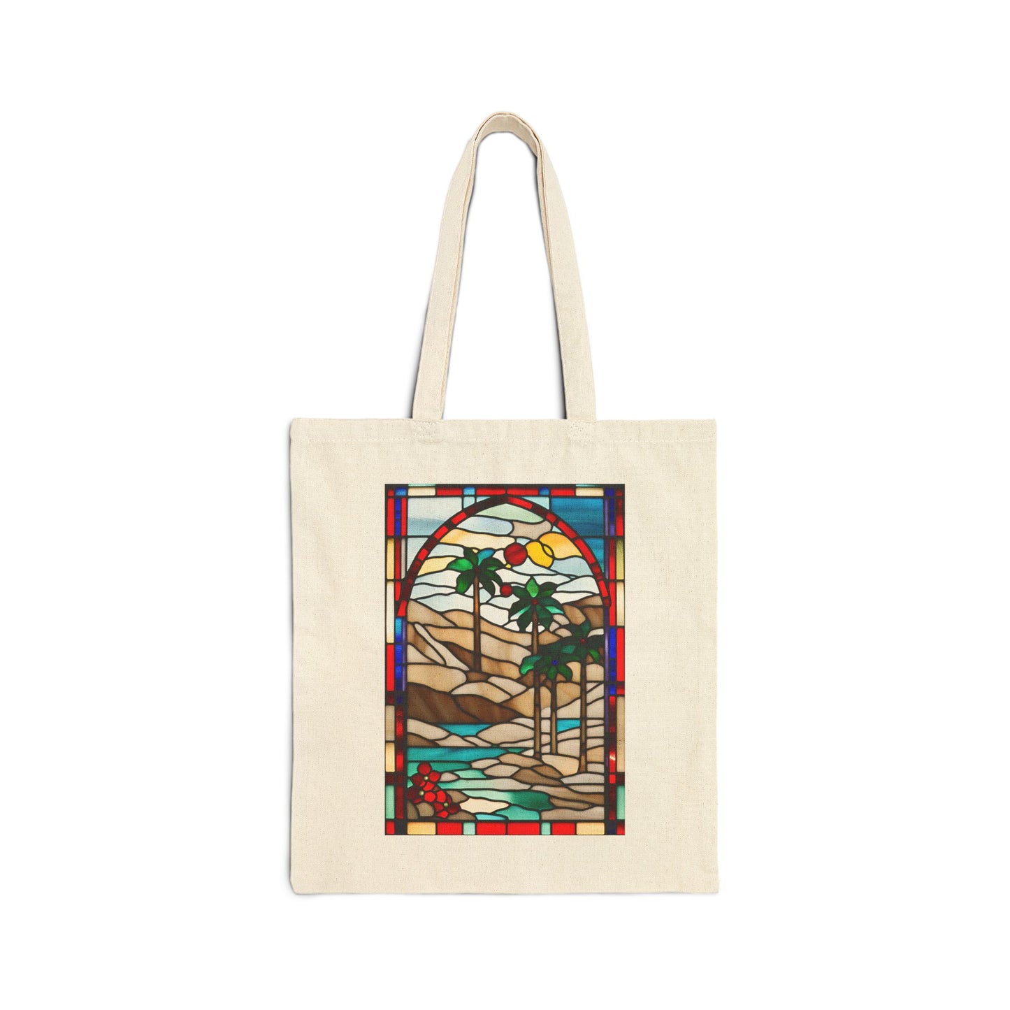 ViralDestinations Tiffany Style Stained Glass Palm Tree Cotton Canvas Tote Bag - Eco-Friendly Beach Accessory