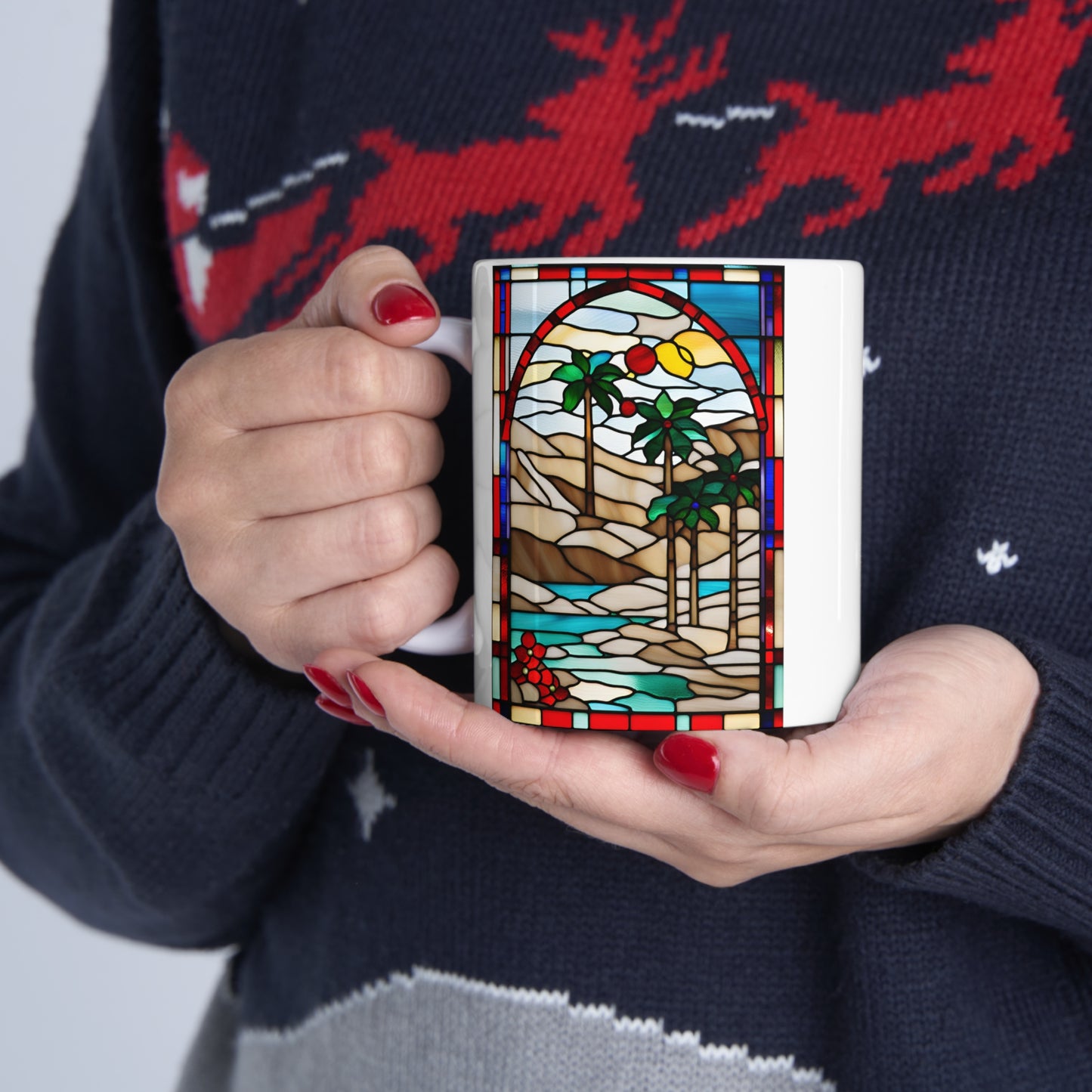Christmas in Palm Springs Tiffany's Studio Style Desert Hot Springs Ceramic Mug by ViralDestinations - Collectible Art at your hands