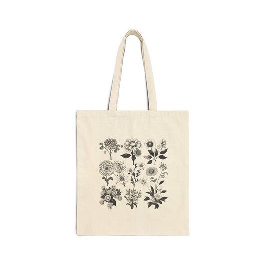 ViralDestinations Floral Print Cotton Canvas Tote Bag - Eco-Friendly Shopping & Everyday Use - Botanical Aesthetics