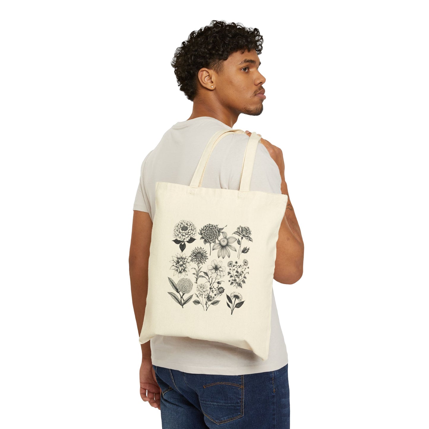 ViralDestinations Floral Print Cotton Canvas Tote Bag - Eco-Friendly Shopping & Everyday Use - Botanical Aesthetics