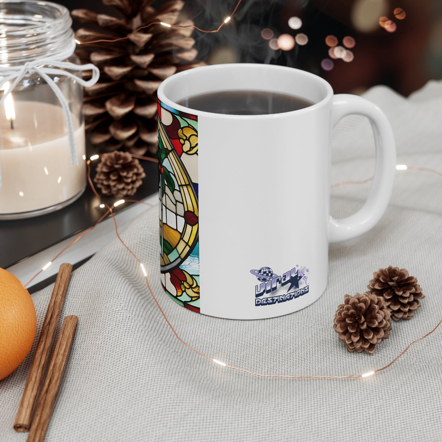 Christmas in Florida Tiffany's Studio Style wide glass print Ceramic Mug by ViralDestinations - Collectible Art at your hands