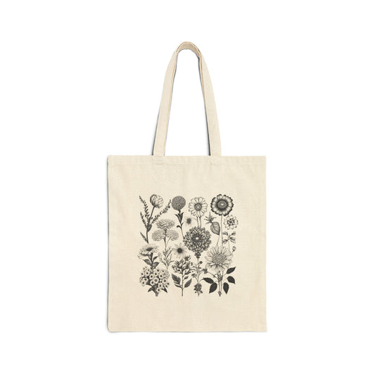 ViralDestinations Floral Print Cotton Canvas Tote Bag - Eco-Friendly Shopping & Everyday Use - Botanical Aesthetics