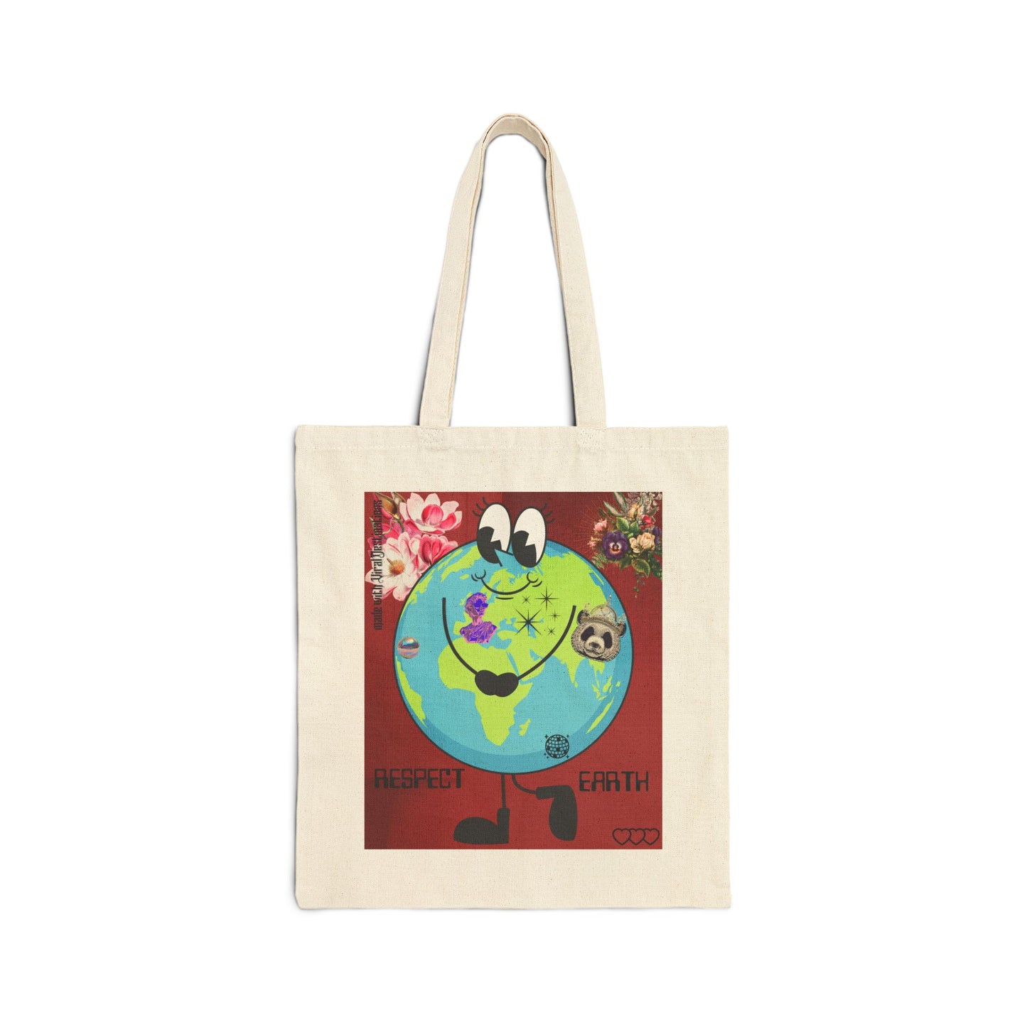 ViralDestination Respect Earth Cotton Canvas Tote Bag - Eco-Friendly Shopping Bag for Nature Lovers (red)