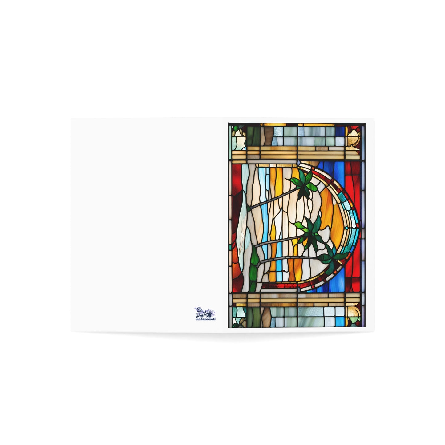Christmas Thanksgiving Holidays Palm Tree Greeting Cards Tiffany Studio Style w/ envelopes by The Art Shop
