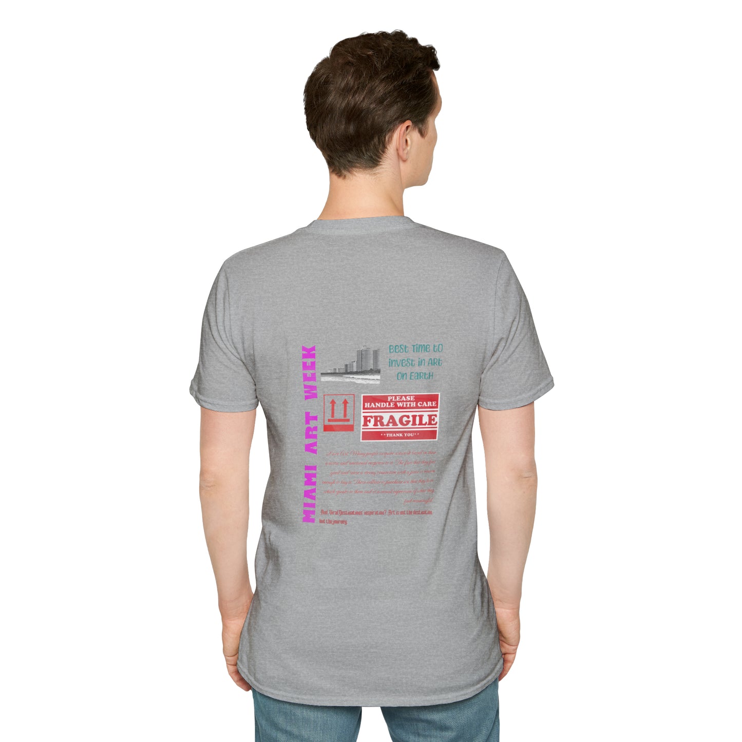 Miami Art Week Streetwear Style logo back print Unisex Soft T-Shirt by ViralDestinations