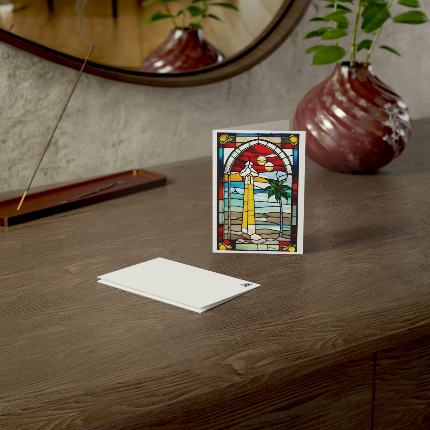 Art Postcard Christmas Thanksgiving Holidays Colorful Oceanside Tiffany Studio Style Greeting Cards w/ envelopes by The Art Shop