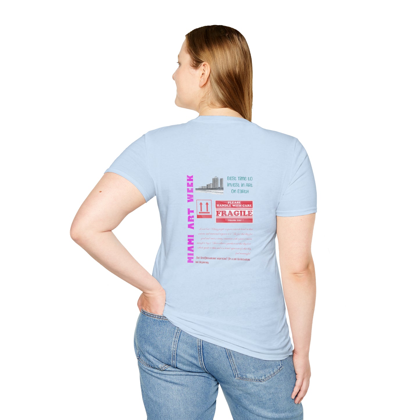 Miami Art Week Streetwear Style logo back print Unisex Soft T-Shirt by ViralDestinations